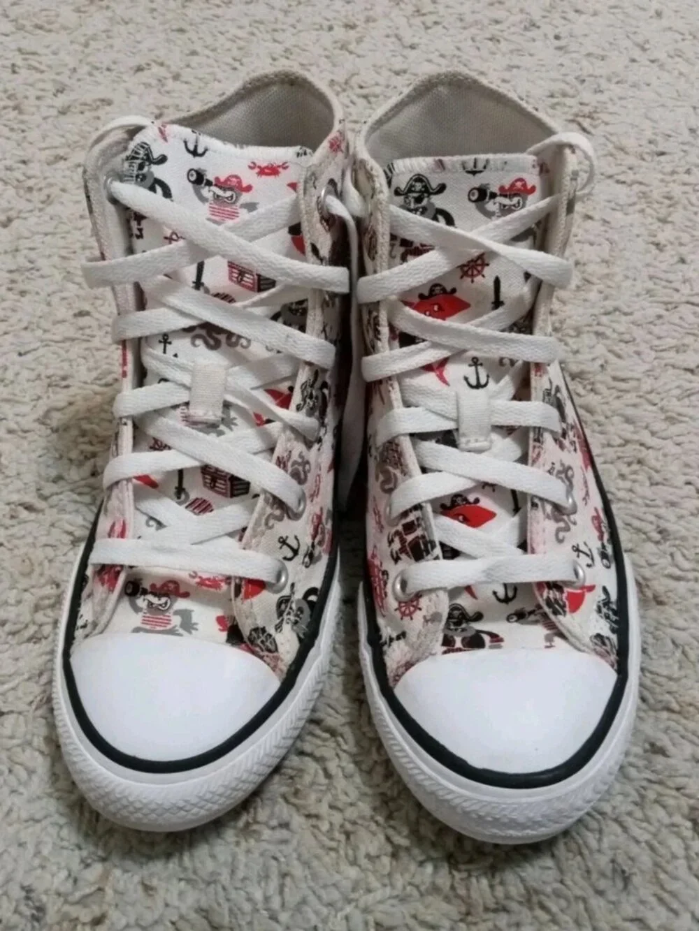 Converse CTAS Boys High Top Sneakers Pirate Print White/Red Lace-Up Size 1.5